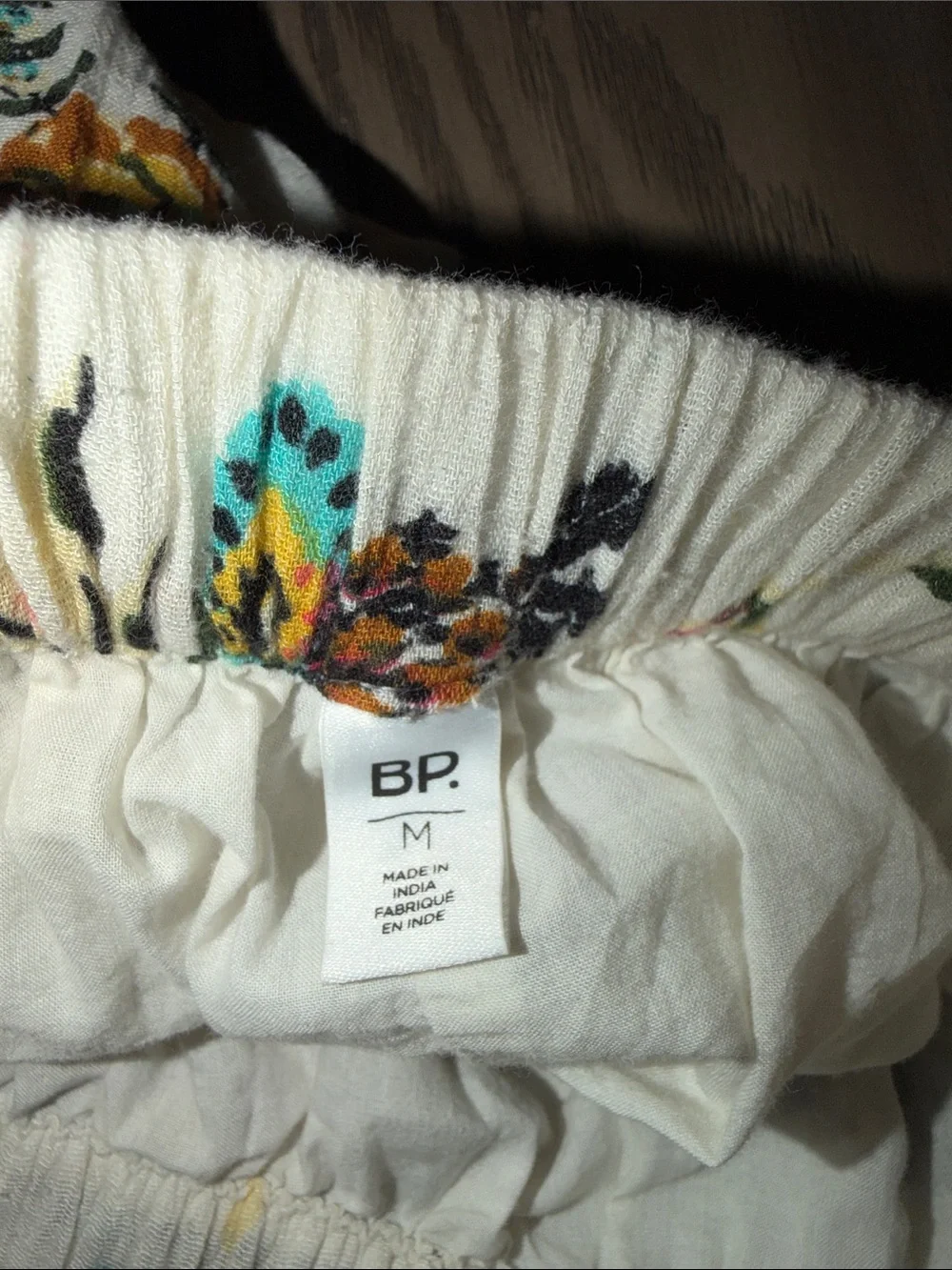bp Cream Floral Off-Shoulder Smocked Top with Teal & Mustard Accents